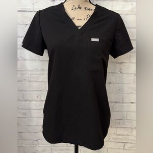 Figs XS Catarina One Pocket Scrub Top Classic Fit Medical Work Wear Black V Neck
